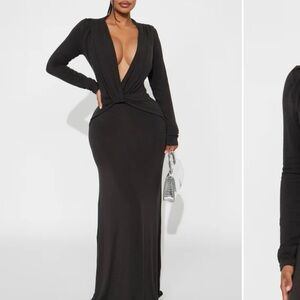 Fashion Nova Black Plunge Maxi Dress